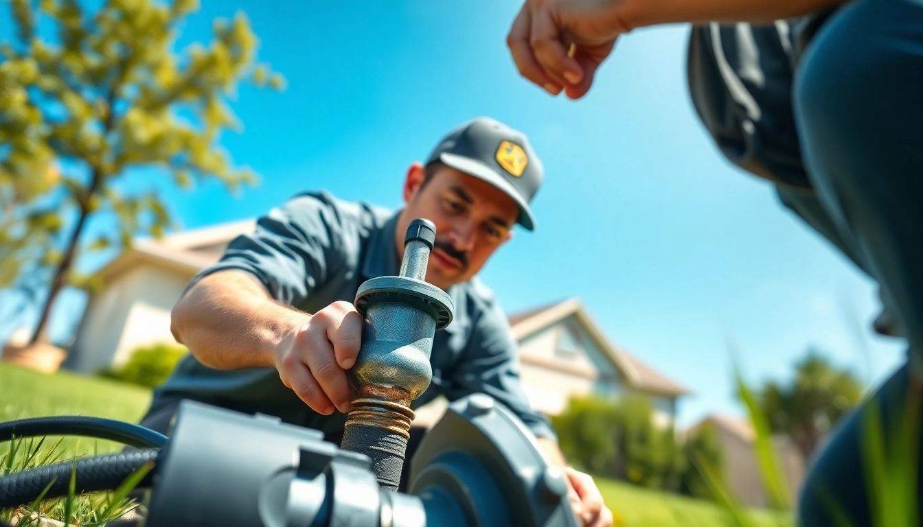 Technician conducting a well pump replacement, featuring tools in a residential backyard.
